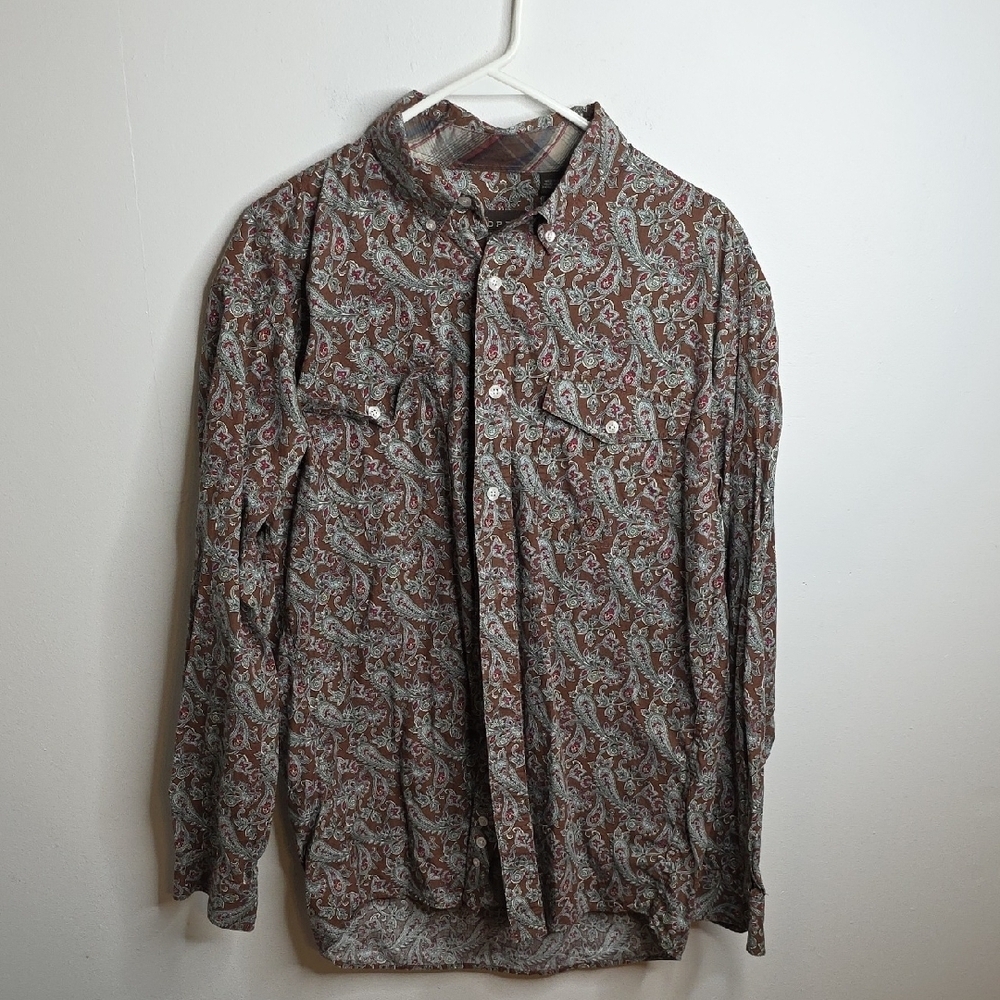 Roper Paisley Print Men's Shirt - Brown Size Large